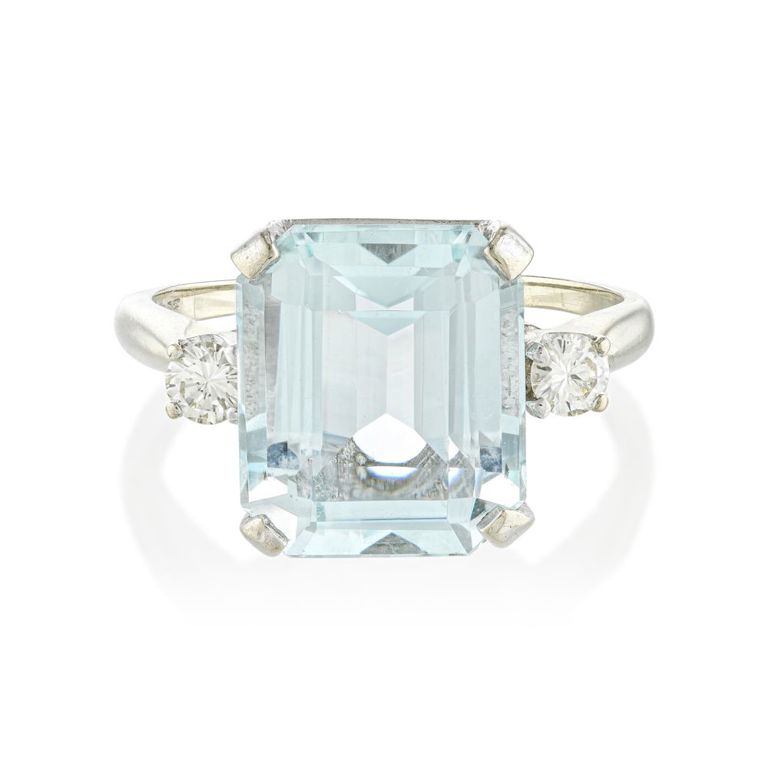 14k Gold Aquamarine and Diamond Ring