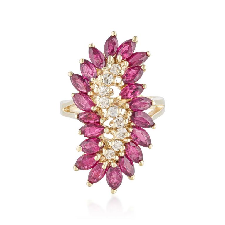 14k Gold Ruby and Diamond Waterfall Ring