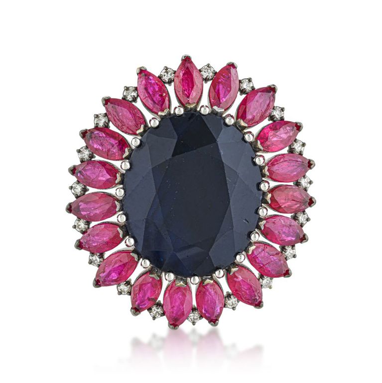 18k Gold Sapphire Ruby and Diamond Ring