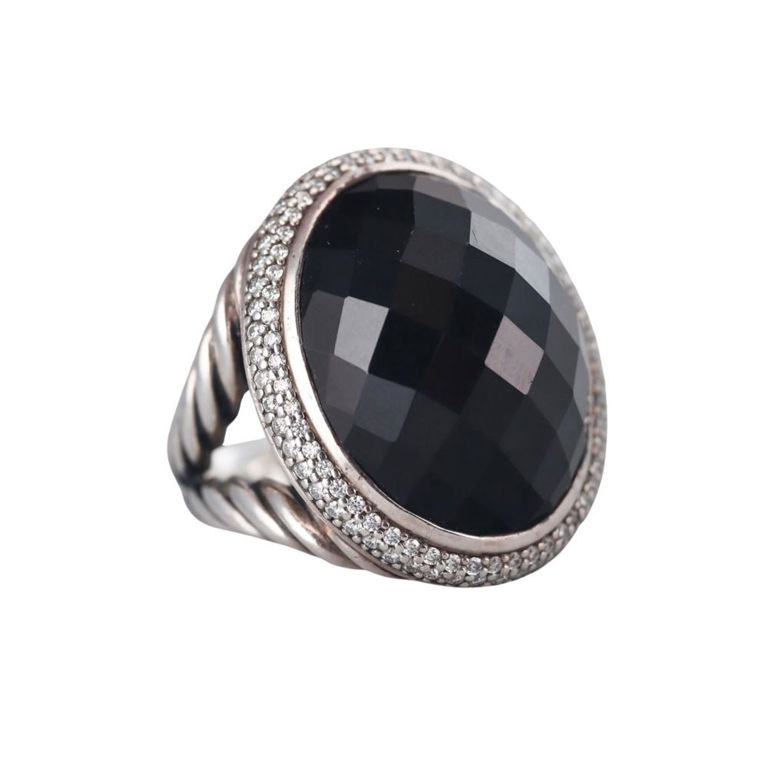 Sterling Silver Onyx and Diamond Oval Ring