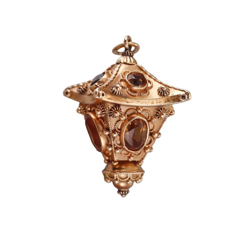 Etruscan Revival 18k Gold Citrine Pendant