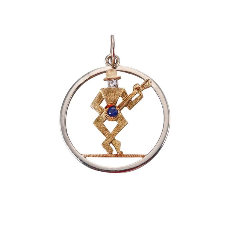 Retro 18k Gold Diamond and Sapphire Pendant