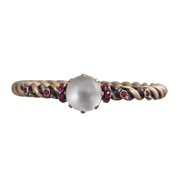 18k Gold Ruby, Diamond and Moonstone Bracelet