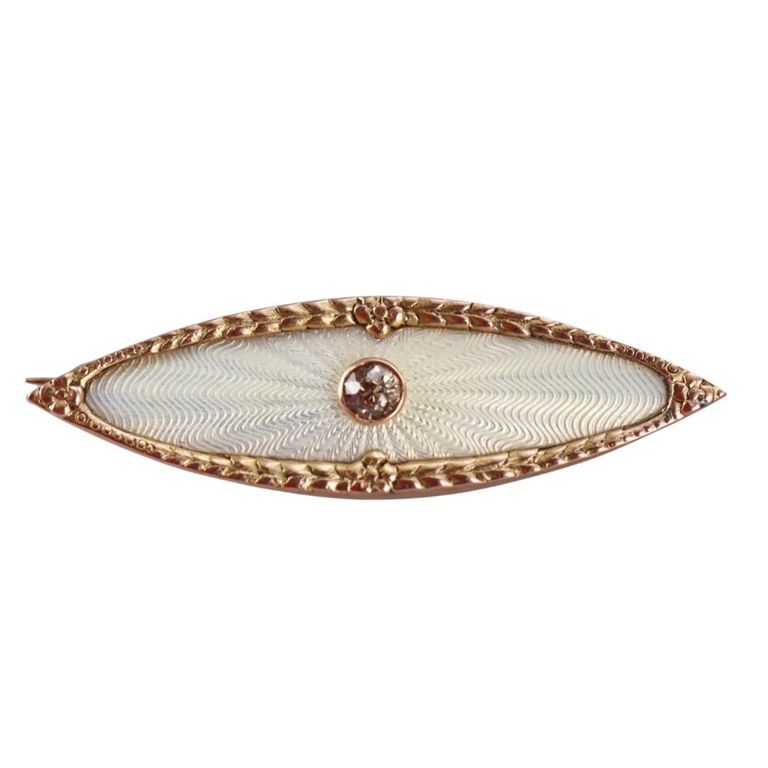 Antique 14k Gold Diamond Enamel Brooch