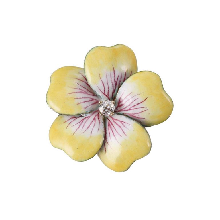 14k Gold and Enamel Diamond Brooch/Pendant