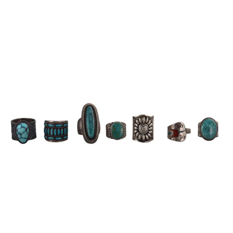 Set of 7 Sterling Silver Turquoise Rings
