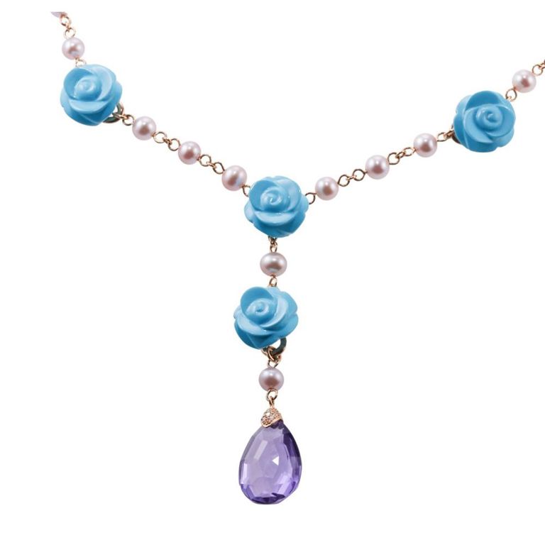 18k Gold Pearl and Diamond Pendant Necklace