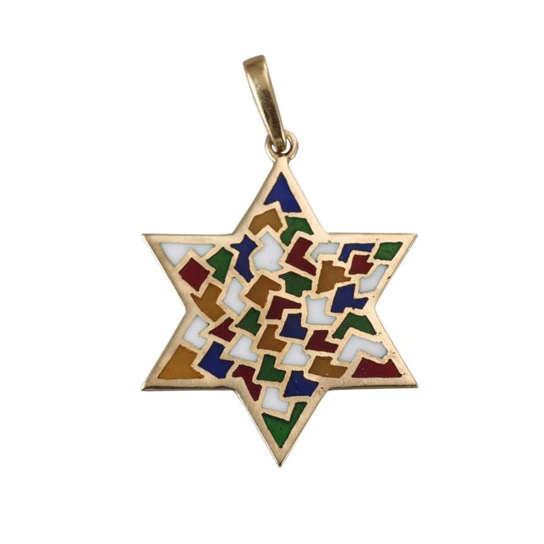 14k Gold Enamel Star of David Pendant