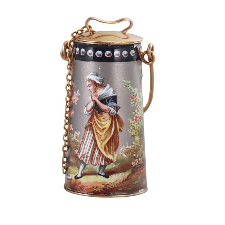 18k Gold Enamel Pendant Locket