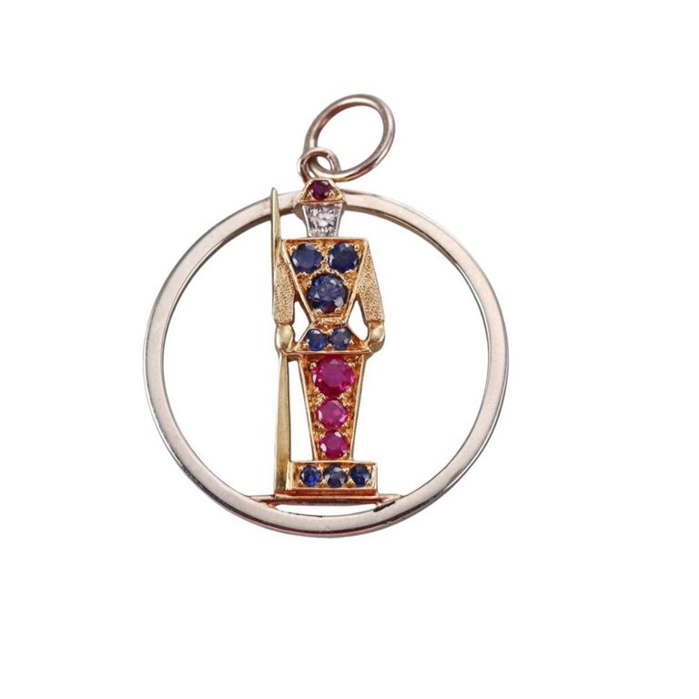 18k Gold Diamond, Ruby and Sapphire Pendant