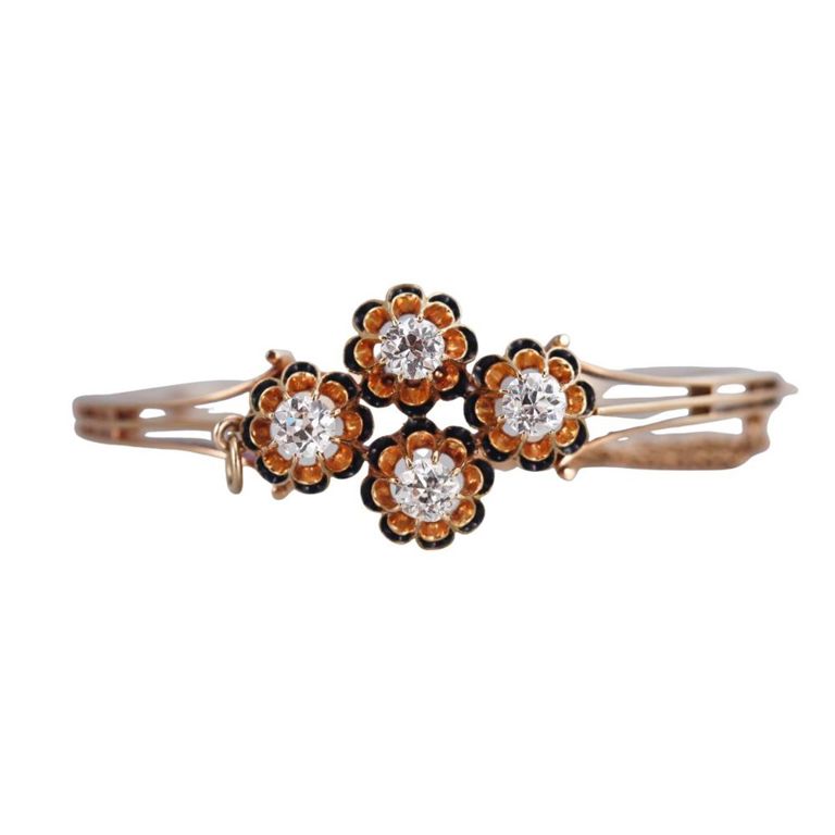 Antique Russian 14k Gold Diamond Bracelet