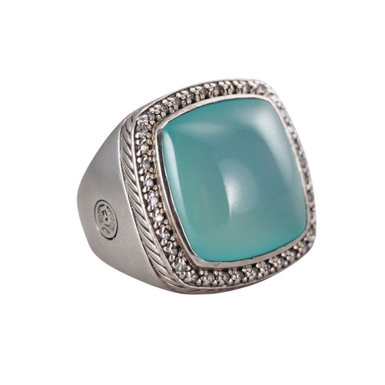 Sterling Silver Chalcedony and Diamond Ring
