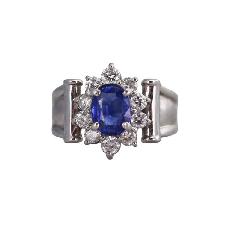 Platinum Sapphire and Diamond Ring