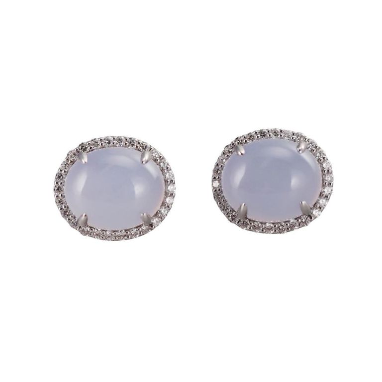 18k Gold Chalcedony and Diamond Earrings