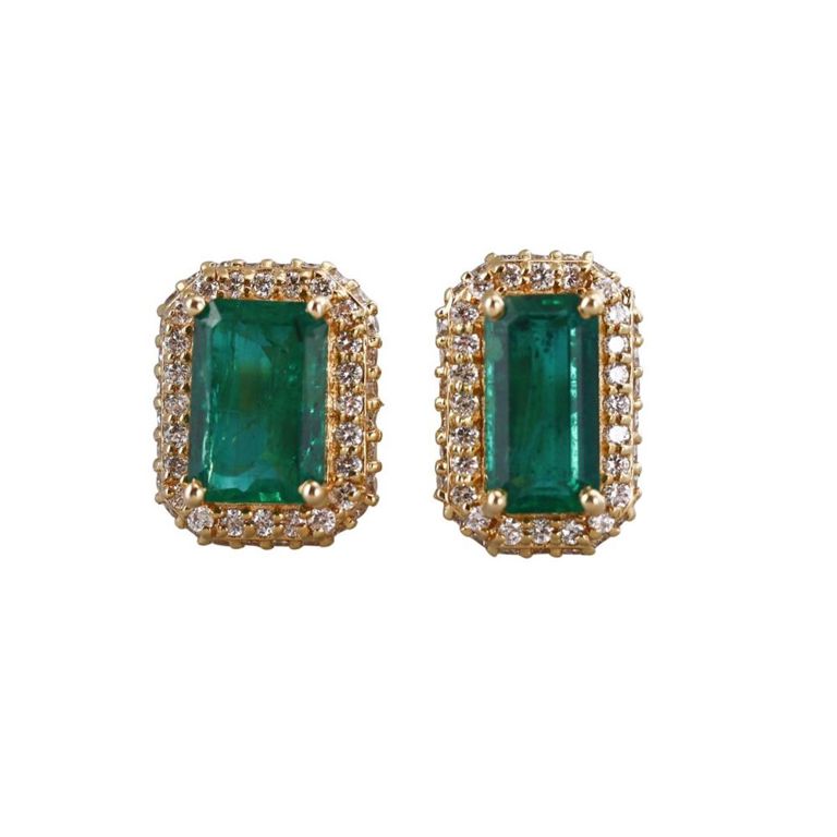 18k Gold Diamond and Emerald Toi Et Moi Ring
