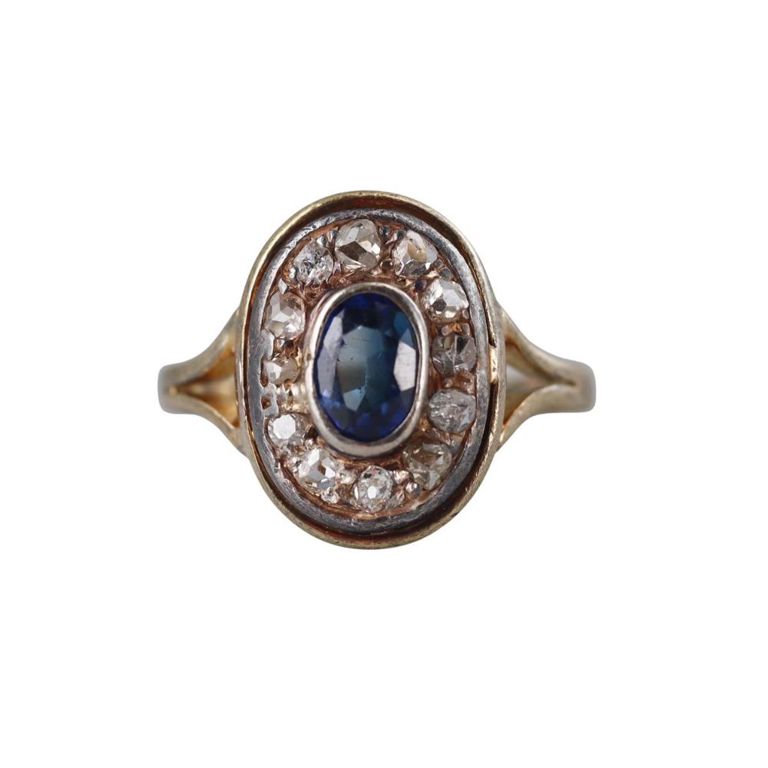 18k Gold Silver Sapphire and Diamond Ring