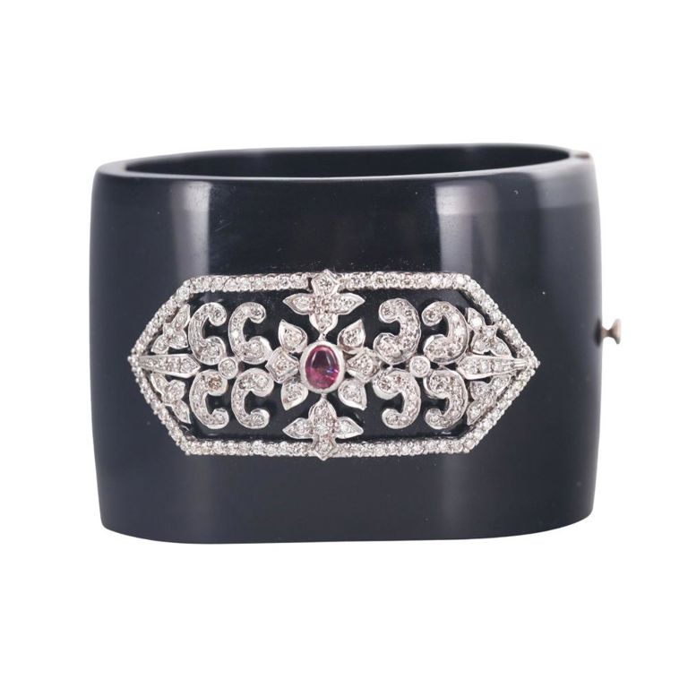 Diamond and Pink Tourmaline Bangle Bracelet