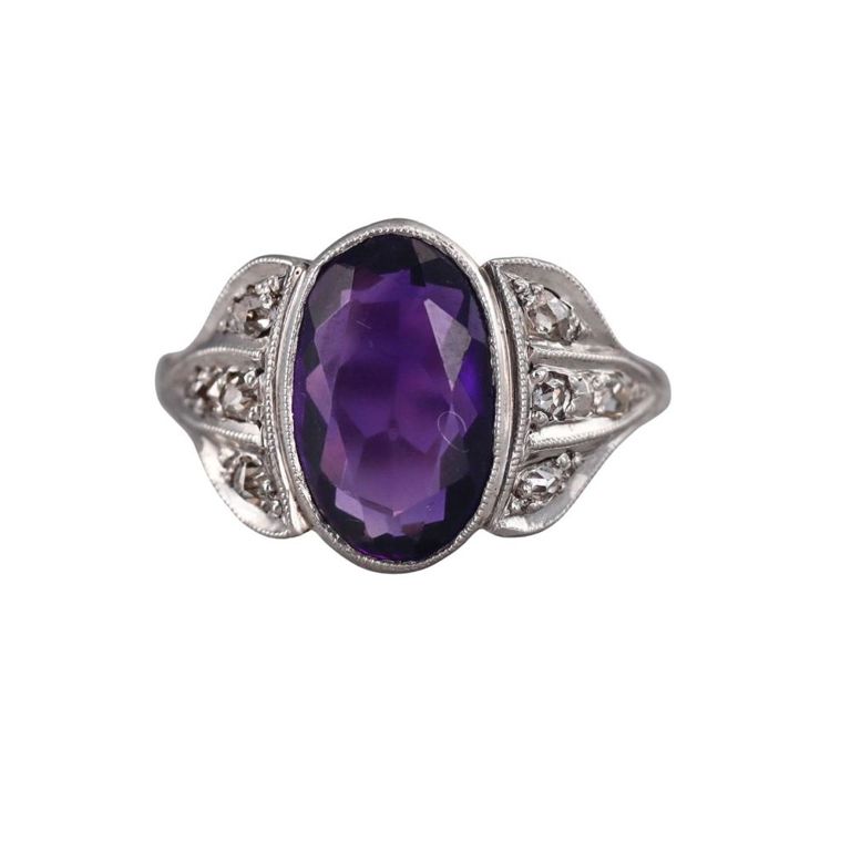 Art Deco Platinum Amethyst and Diamond Ring