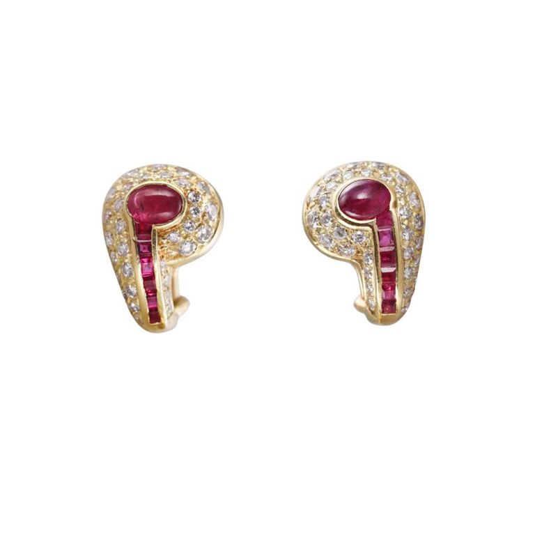 18k Gold Diamond and Ruby Earrings