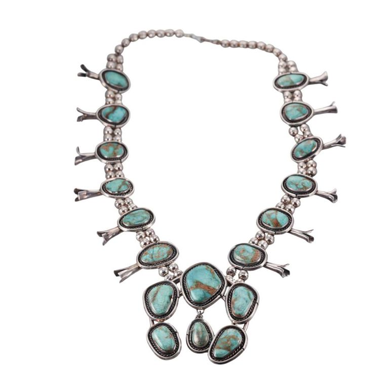 Sterling Silver Turquoise Squash Blossom Necklace