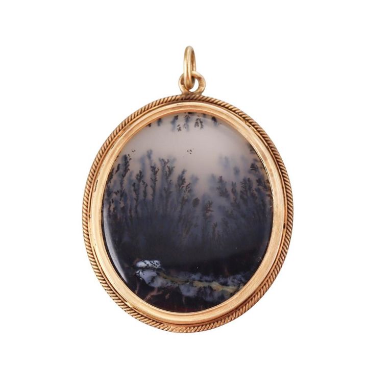 14k Gold Moss Agate Pendant
