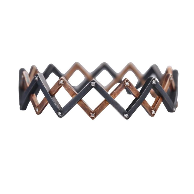 14k Rose Gold Silver Diamond Bangle Bracelet