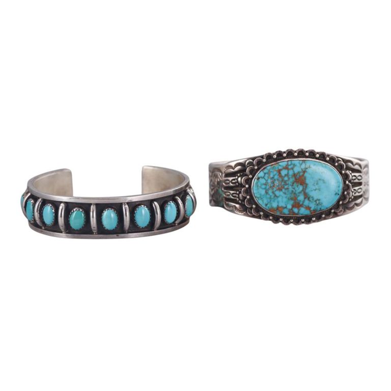 Set of 2 Sterling Silver Turquoise Cuff Bracelets
