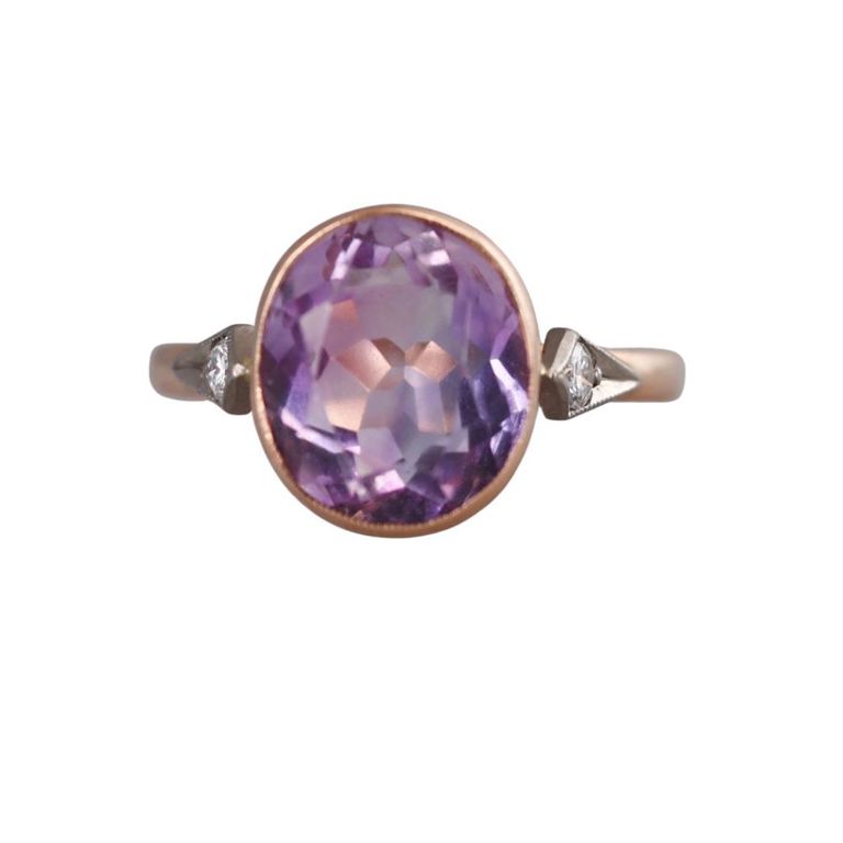 14k Rose Gold Diamond and Amethyst Ring
