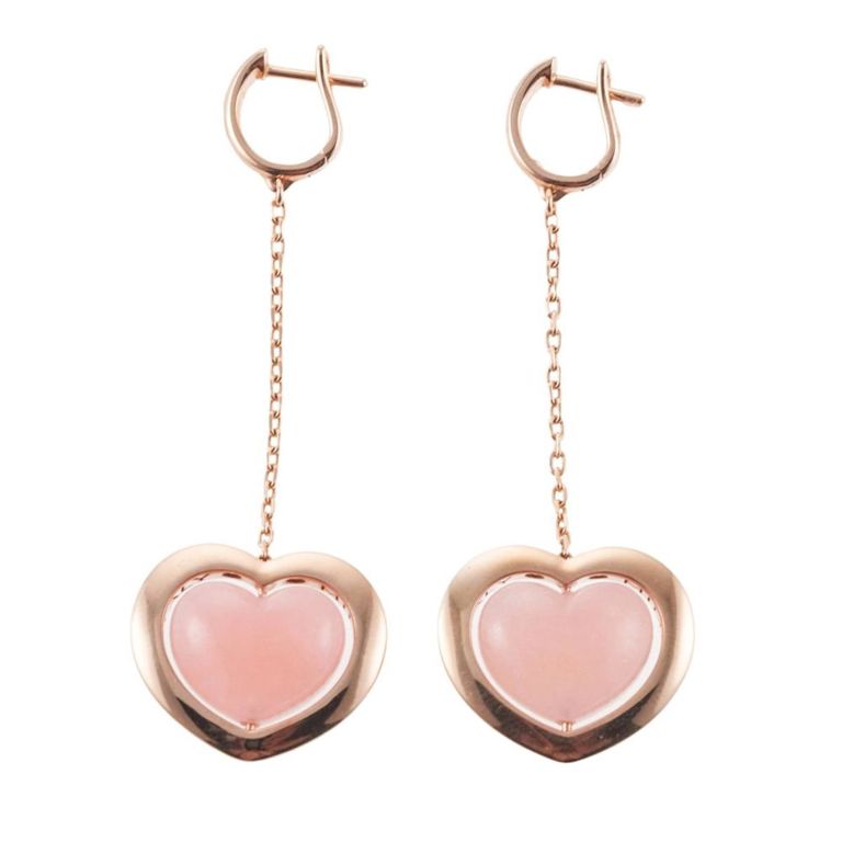 18k Gold Quartz Heart Drop Earrings