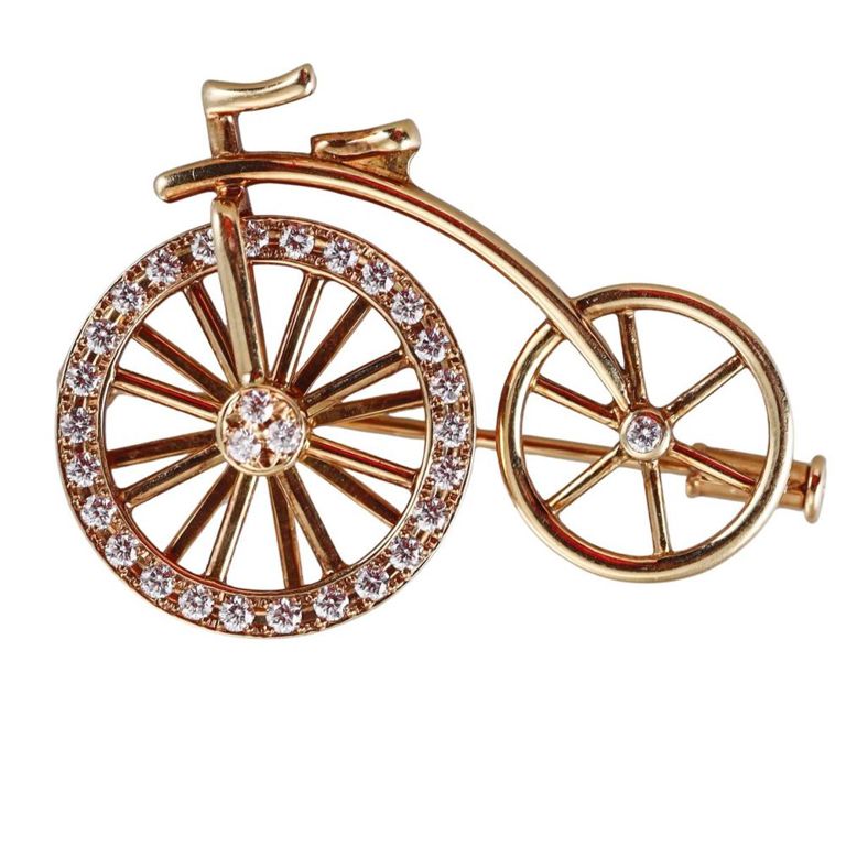 18k Gold Diamond Bicycle Brooch