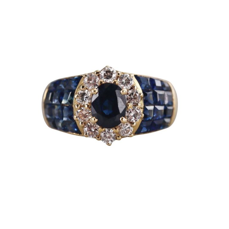 18k Gold Diamond and Sapphire Ring