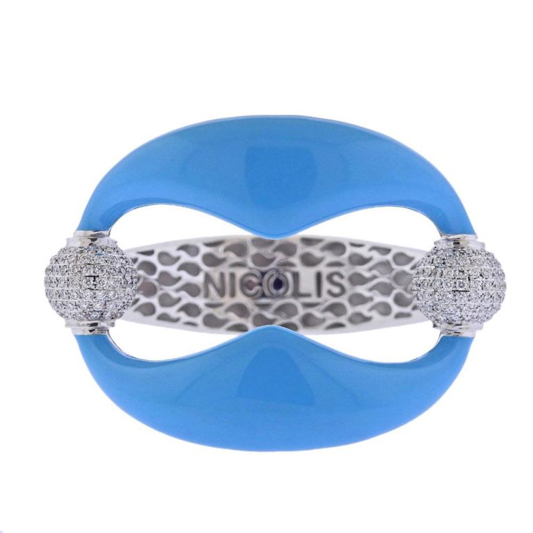 18k Gold Diamond and Enamel Bangle Bracelet