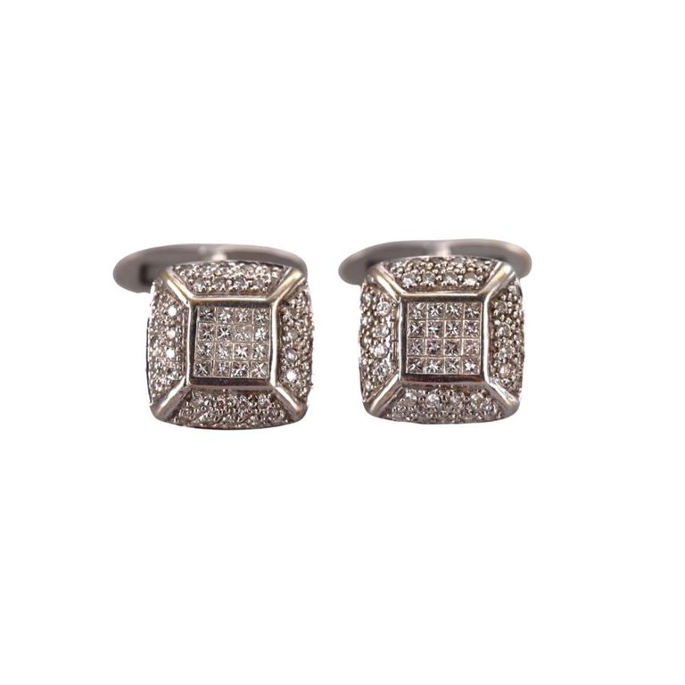 18k White Gold Diamond Cufflinks