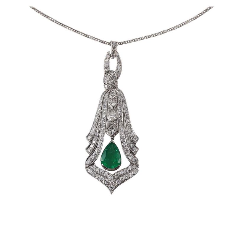 Emerald and Diamond Pendant Necklace