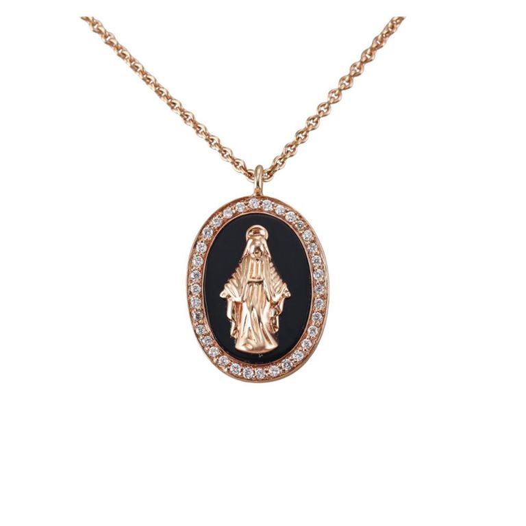 18k Rose Gold Diamond and Onyx Pendant Necklace