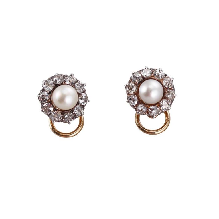 Diamond and Pearl Cluster Earrings