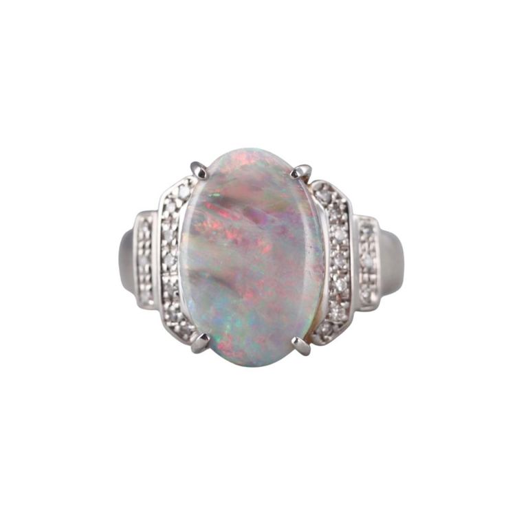 Platinum Opal and Diamond Ring