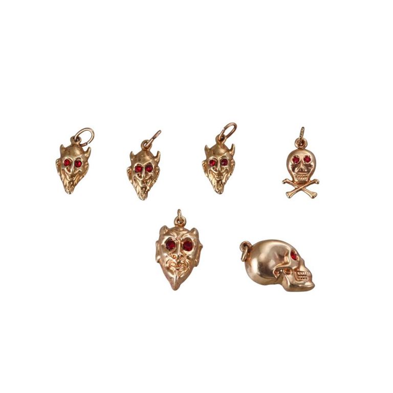 Set of 6 Vintage 14k Gold Skull and Devil Charms
