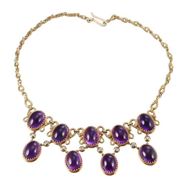 18k Gold Amethyst and Diamond Necklace