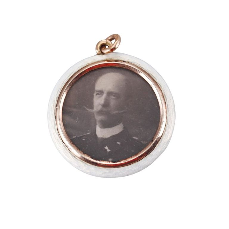 14k Gold Guilloché Enamel Portrait Pendant