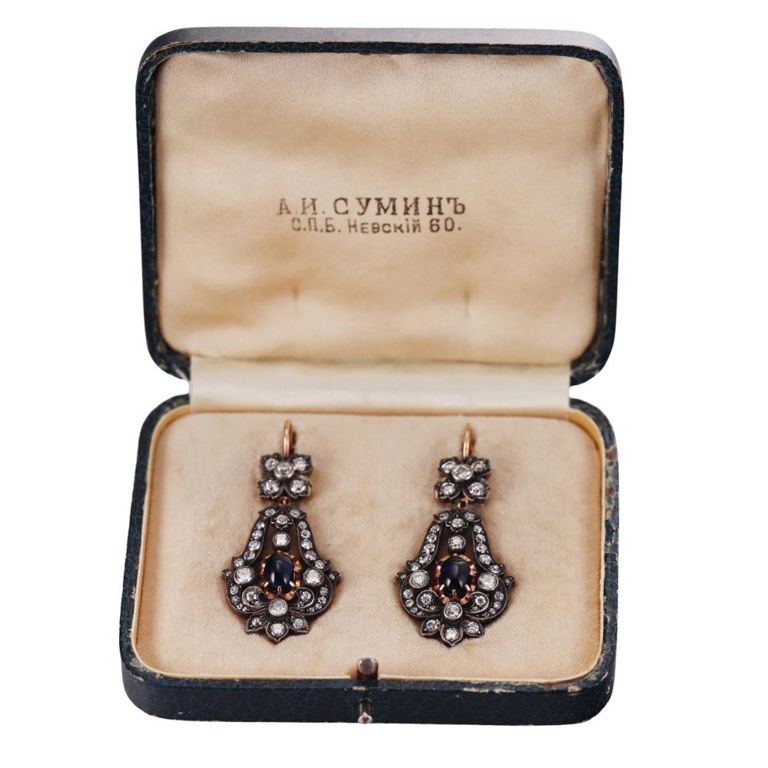 Diamond and Sapphire Drop Earrings