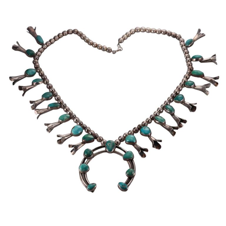Sterling Silver Turquoise Squash Blossom Necklace