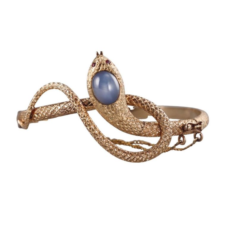14k Gold Star Sapphire and Ruby Snake Bracelet