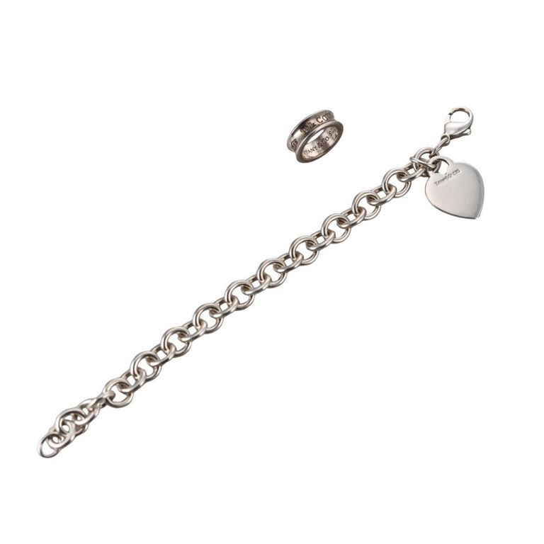 Silver Heart Charm Bracelet and Ring Set