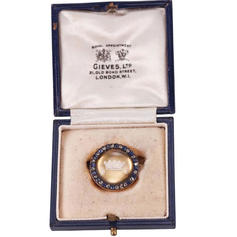 Diamond Sapphire Crystal Crown Brooch