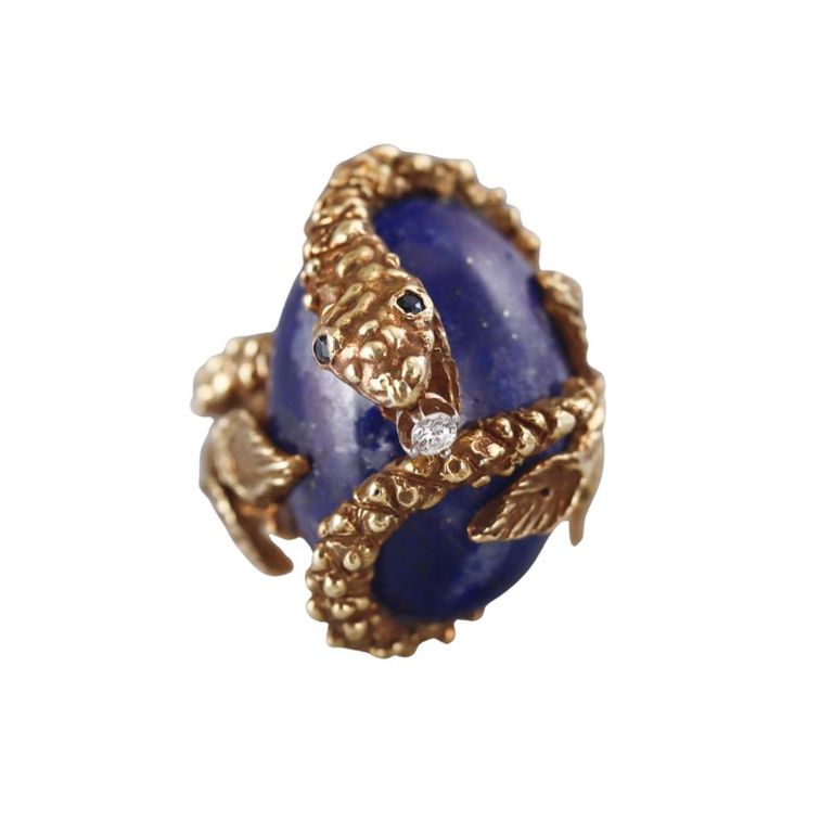 18k Gold Lapis Diamond Snake Ring