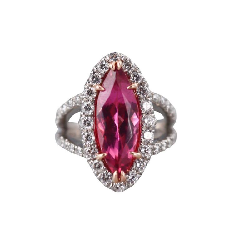 18k Gold Platinum Tourmaline and Diamond Ring