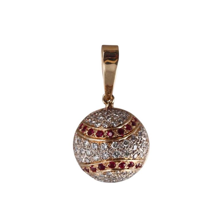14k Gold Diamond and Ruby Baseball Charm Pendant