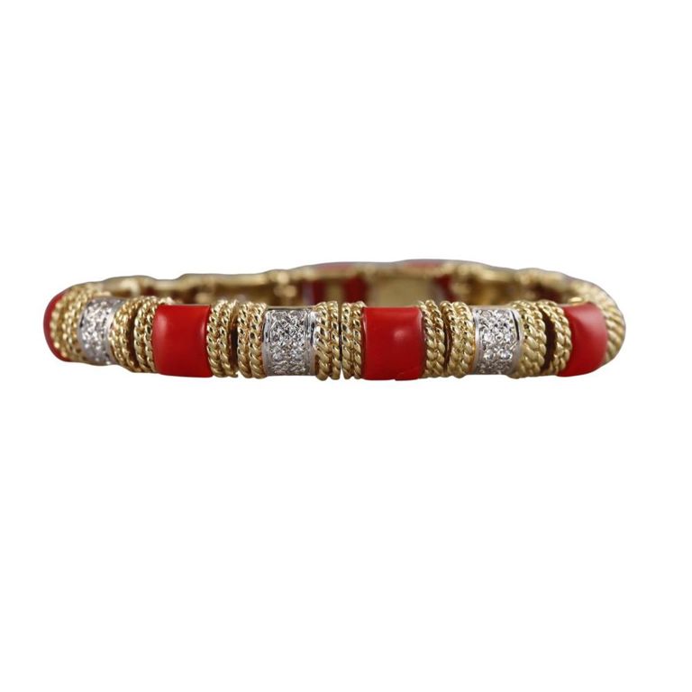 18k Gold Diamond Coral Bracelet