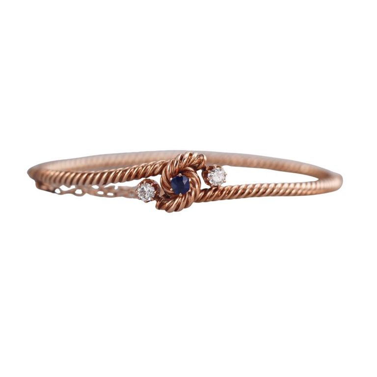 14k Gold Diamond, Sapphire Bangle Bracelet